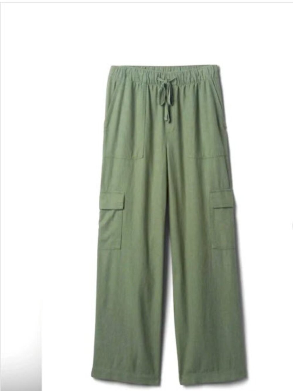 GAP Women's Olive Linen Cargo Wide-Leg Pants with Drawstring Sz Med
